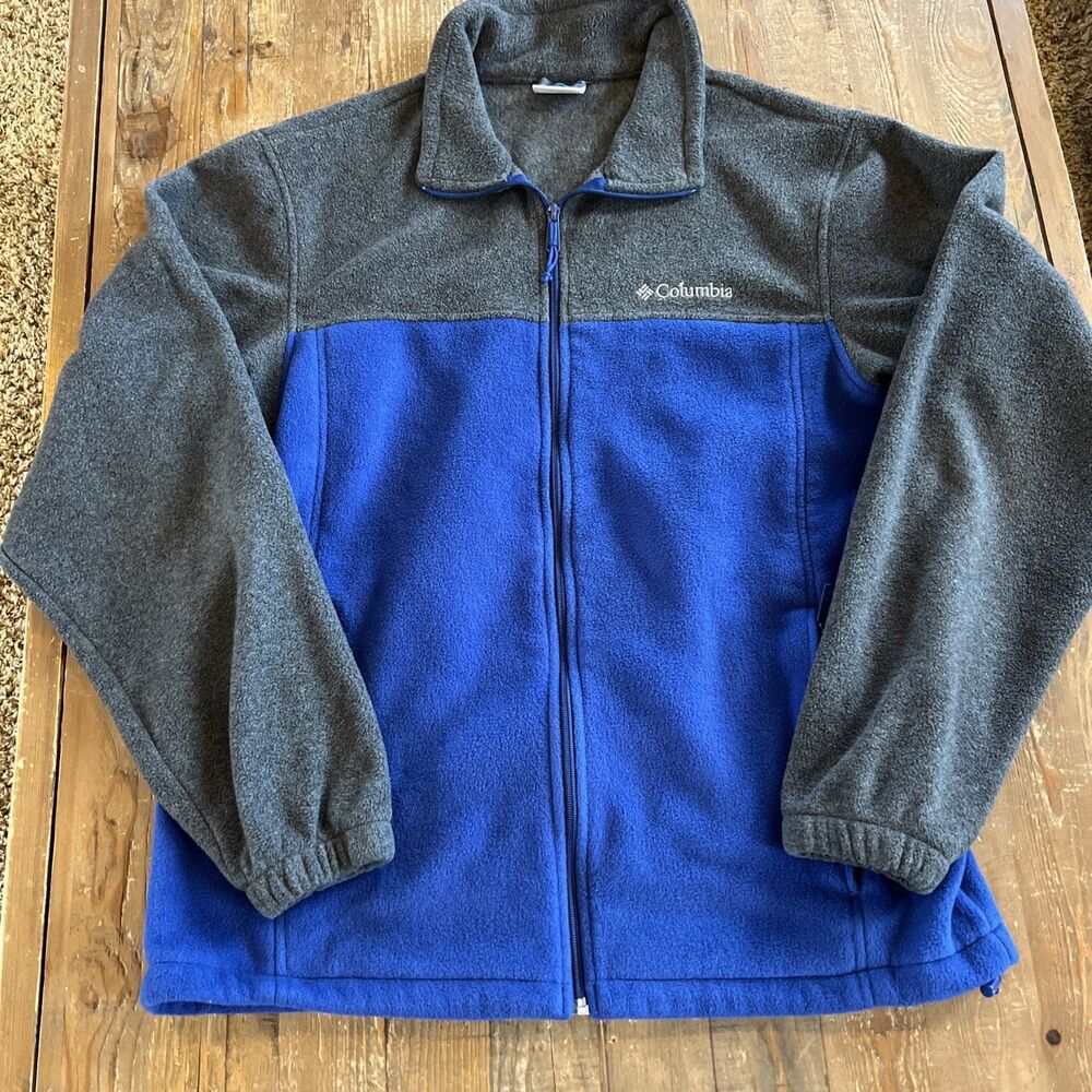 Columbia Men's Full Zip Soft Fleece Jacket with Pockets Blue and Gray size Large